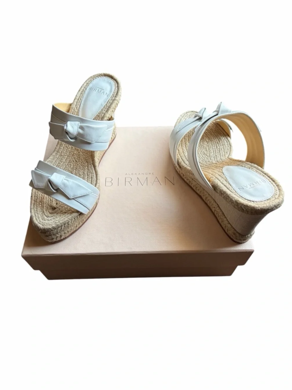 NEW Alexandre Birman Clarita Bow Leather Espadrille Wedge Sandals - 37.5 [7.5]